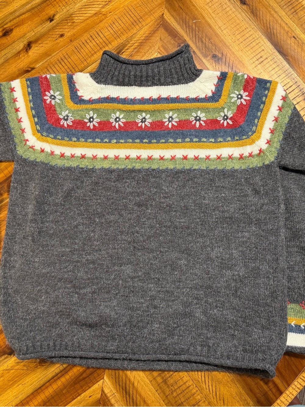 Women's Gray Fair Isle Wool-Blend Sweater with Multi-Color Yoke